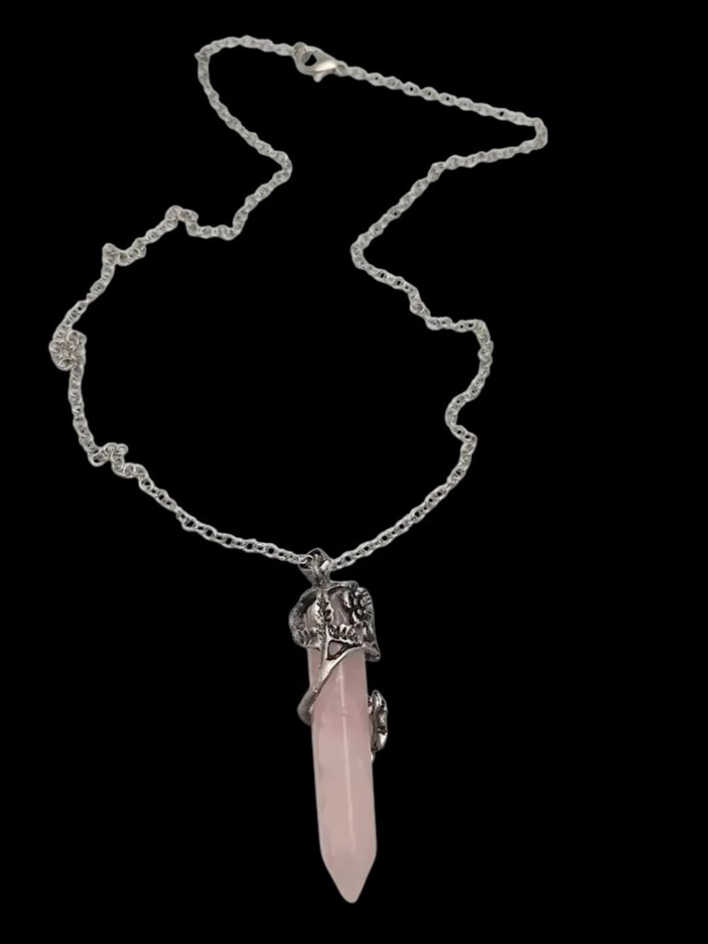 Chain Necklace Silver Tone & Rose Quartz Point Crystal 20 inches Tested - Picture 3 of 9